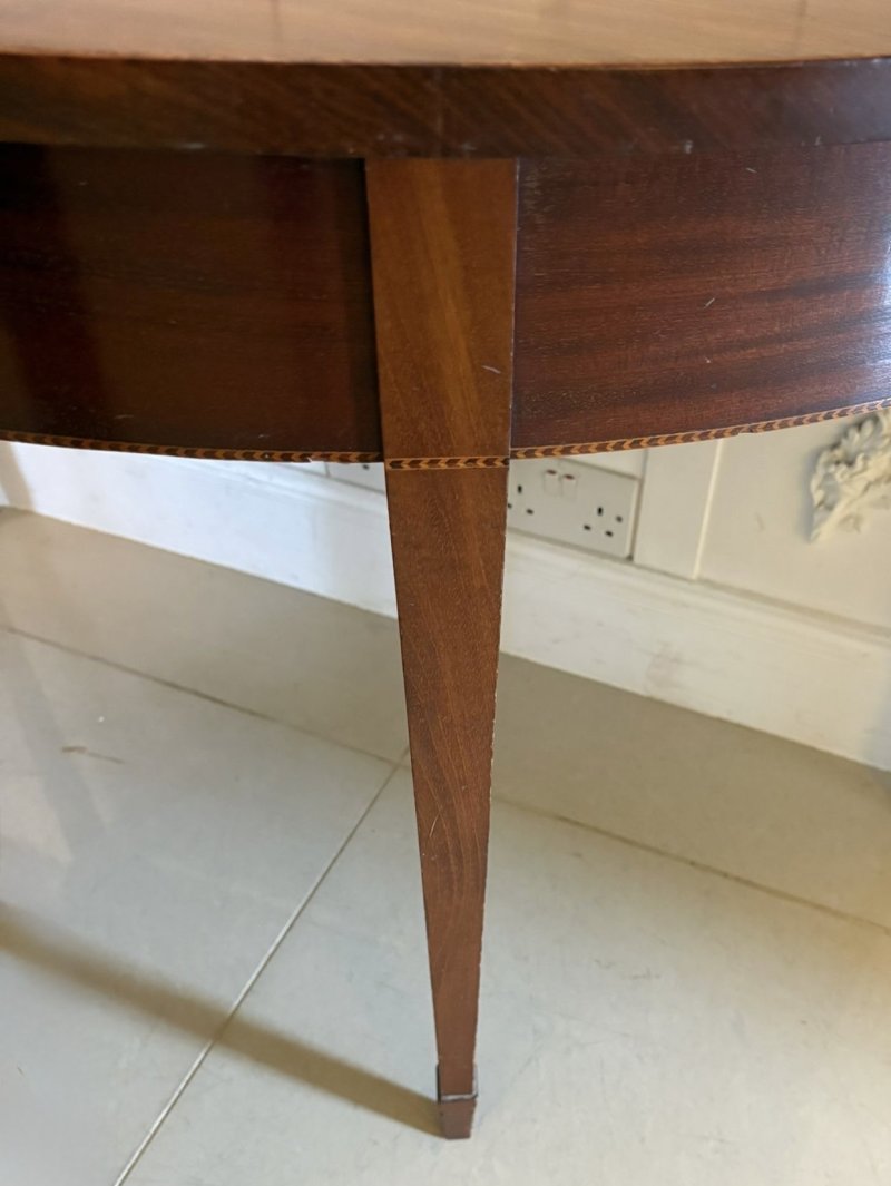 Large Pair of Antique George III Quality Figured Mahogany Demi Lune Shaped Console Tables - Image 7